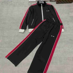 Frauen Tracksuits Designer Designer getöntes Alphabet -Gurtband Einfacher Sportloser Closer Beule Farbpatchwork Jacke Straight Leghose 2 Stück Set X4C9