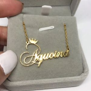 Necklaces Custom Crown Name Necklace For Girls Kids Gold Stainless Steel Necklaces Personalized Jewelry Nameplate Choker Christmas gift