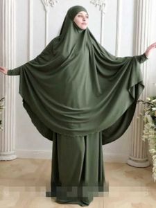 エスニック服eid2ピースセットロングキマー+スカートイスラム教徒の祈りの衣服abaya set women niqab burka saudi hijab ramadan robe jilbab t240515