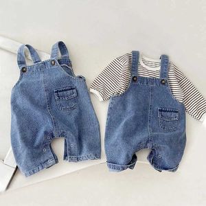 Overalls Babykleidung Neugeborene Jungen und Mädchen gestreifte Hemden Blau Jeans Herbst Frühling Baby Jungensuiten D240515