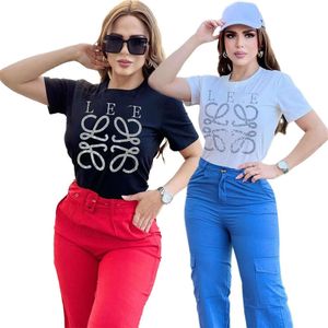 Women T shirt designer Women's clothing Diamond t-shirt 2024 Summer Pure Cotton Hot sales Pattern Popular Fashion Street Shoot Short Sleeve lady top wear