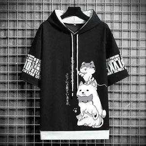 Men's Hoodies Sweatshirts Japan Fashion Mens Hoodies Summer Men Clothing Cartoon Casual Harajuku Strtwear Print Hooded Top Short Slve Sweatshirts Men T240515