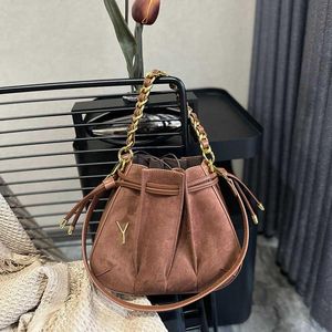 10A Fashion Suede Brown Bag Purses Handbags Knight Chain Vintage Bag Desigenr Buckle Lady Womens Drawstring Shoulder Bags 231115 Ekeql