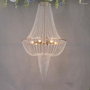 Chandeliers Modern Gold Color Round Crystal Romantic Wedding Stage Backdrop Decor Hanging Lamp E14 Holder Lighting Fixature