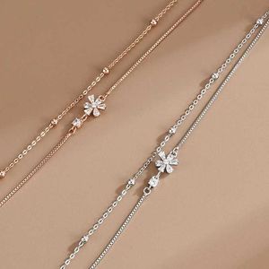 Bangle 2022 Silver Color Double Layers Cherry Blossom Bracelets for Women Elegant Heart Chain Charm Bracelet Girl Birthday Party Gift