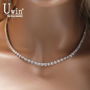 Tennis Uwin 4mm Tennis Chain Necklace Smooth Heart Ice Out Heart CZ Chain Womens Silver Fashion Jewelry Gift d240514