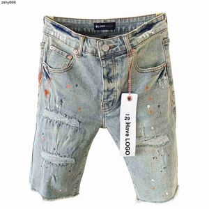 Casual Summer Mens Blue Jean Designer Denim Shorts Pocket raka hål Night Club Man Patch Rip Short Jeans Purple