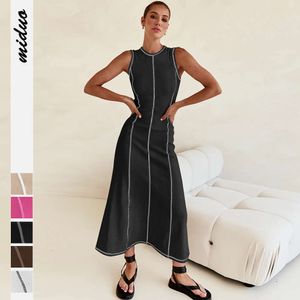 New Y2K Design Feel Long Runde Hals ärmellose Frauen A-Line-Rock Französisch Kleid F51532