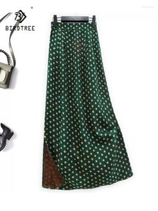 Kjolar fågeltree 35mm real silk xiangyunsha kjol för kvinnor kinesisk stil dot tryckt ol elegant höft wrap 2024 sommar b44317qc
