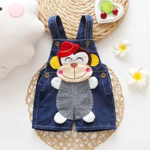 Overalls Children boys denim shorts cartoon tight jeans toddlers baby girls skydiving short 1-3 years old d240515