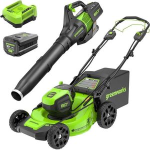 Lawn Mower Greenworks 80V 21 Brushless (Självgående) Cordless Electric (580 CFM) Axial Blade Blowe (75 Kompatibla verktyg) Q240514