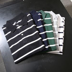 Men's Polos Tees Summer Embroidery Business Casual Cotton striped lapel short sleeve Polo Eur size M-3XL