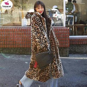 Kvinnors päls separqi high street leopard tryck lång faux kappa fluffig jacka för kvinnor vintergrav plyschjackor