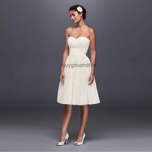 NY! Axelfri spets kort bröllopsklänning älskling knälängd öppen bakre brudklänningar enkla billiga klänningar wg3826