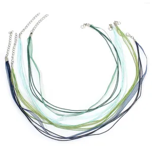 Kedjor 20st Organza Ribbon Wax Cord String Multilayer skiktat halsband med hummer Clasps Kvinnor Modesmycken 43 cm (16 7/8 