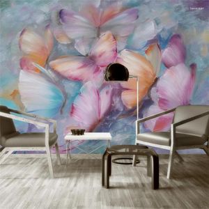 Wallpapers Custom Mural 3d European Hand-painted Oil Painting Colorful Butterflies Flying Background Wall Living Room Bedroom