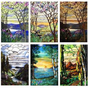 Window Stickers Glass Films Stained Film Translucent Sticker Self Adhesive/Static Cling Paper Home Decor Landscape Painting Tree Pattern