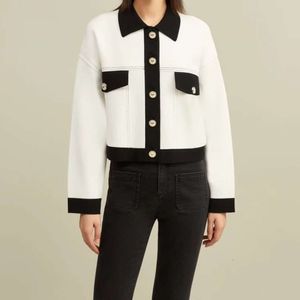 2024 New Fashion Polo Collar Contrast Top 작은 향기로운 니트 가디건 다목적 짧은 코트