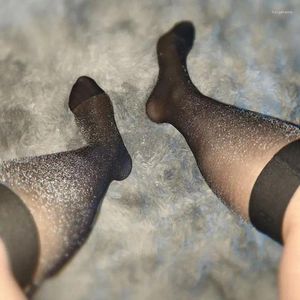 Мужские носки сексуальное серебряное прозрачное теленка для мужчины суперкачественный черный нейлон прозрачный бизнес-платье с длинным коленом мужчина