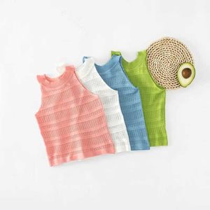 Weste Baby Womens Tanktop 2024 Sommerhülsen und Federtuch Dünner Bastille Hohlschubstop Vorschule Freizeitkleidung 2405