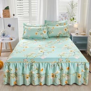 Bed Skirt 3pcs Macrame Pillow Case Set No Filling Flower And Leaf Printed All Seasons Universal Non-slip Bedding