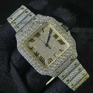 Уникальный VVS Moissanite Square Dial Watch Watch Hip Hop Iced Out Buft Down Sterling Silver Perlonsication Luxury Watch