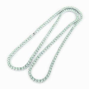 Теннис зеленый кристалл 1 ряд теннисной цепи женский ожерелье хип -хоп серебряный розовый синий шампанский рэп -ювелирные изделия 5 -мм рок D240514