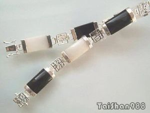 Banles Black Agate White Jade 18kwgp Fortune Longgevity szczęście Luck Link Bransoletka AAA Style Fine Jewe Noble 100% Natural Jade 5.26