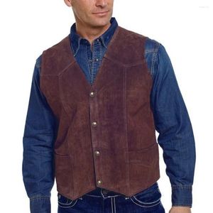 Men's Vests Men Vest Jacket With Pockets Western Suede Fabric Tailored Gentleman Clothes Steampunk Suits Sleeveless Male Waistcoat