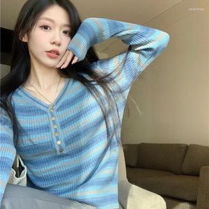 Women's Polos 2024 Long-sleeved Pure Desire Knitted Striped T-shirt Autumn And Winter Sweater Female Korean Version Inside A Top