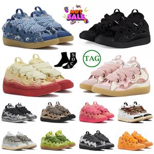 Homens Mulheres Luxo Sapatos casuais Curb Sneakers Designer Womens Lace-Up Leather Running Sneaker Calfskin Nappa Plataforma Mens Sports Sports Trainers