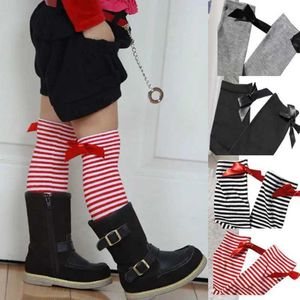 Meias de garotas de garotas para crianças com meias altas com arcos de botas infantis com listras fofas Princess Long Socks School Baby Color Solid Leg Warm Brandl2405