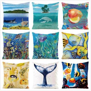 Kudde 45 cm Ocean IniMitated Silk Fabric Throw Cover Couch Cover Home Decorative Pillows Case