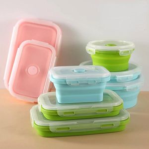 Yemek takımı 4pcs/set silikon katlanabilir öğle yemeği kutusu açık piknik taşınabilir kat bento mutfak mikrodalga depolama kapları taze