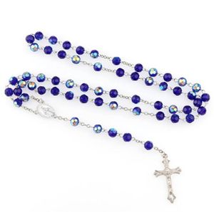 Vintage religion hänge rosenkranshalsband Jesus kvinnor katolsk jungfru mary glas pärla länk kedja män choker smycken6716011
