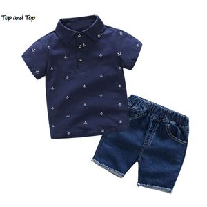 and top Summer Kids Boys Gentleman Clothing Sets Short Sleeve Polo Shirts+Jeans Shorts 2PCS Suits Little Boy Casual Outfits L2405