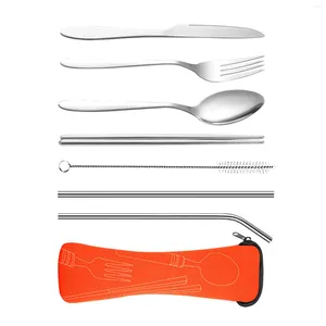 ディナーウェアセットは箸のフォークとスプーンストローセットポータブルトラベルステンレス鋼の大学学校のピクニックハイキング用