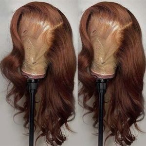 Czekolada brązowa 13x4 fala ciała koronkowa przednia peruka Pleceeless Brazylijska brązowa 13x6 koronkowe peruki czołowe dla kobiet wstępnie wysponane ludzkie włosy