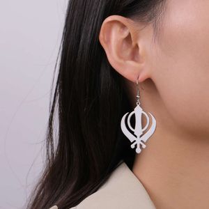 Sikh Khanda Punjabi Pendant Dangle Earrings Stainless Steel Gold Color Religious Symbol Shield Sikhism Women Jewelry Gift