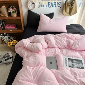 Yatak takımları ins stil seti düz renkli yorgan kapağı düz sac yastık kılıfı yumuşak yıkanmış pamuklu yatak ketenleri kız yetişkinler ev tekstil