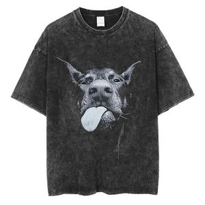 Herr t-shirts män tvättade vintage korta slve t skjortor hip hop rottweiler doberman grafisk t-shirt herrar bomull överdimensionerad t-shirt strtwear t240515