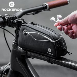 ROCKBROS Cycling Bag 1.3L Waterproof MTB Road Earphone Port Design Bike Bag Frame Front Tube Portable Convenient Bicycle Bag 240516