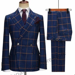 Navy Controllati per matrimoni Abiti Slimt Fit 2 Set di set di bacchette a pezzi a petto Abito formale a doppio petto con giacca e pantaloni 240514