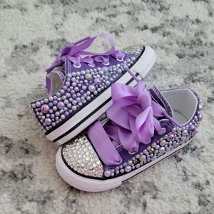 Crianças Low Top Canvas Diy Sapatos Personalizados Doll Beauty Pink Girl Party Sparkle Princess Rose Red Bling Pearls Sneakers L2405 L2405