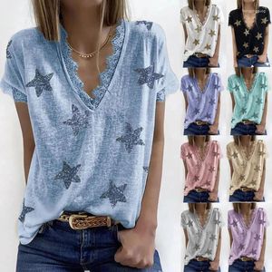 Women's T Shirts Summer Shirt Women 2024 Europe United States Ladies V-Neck T-Shirts Tryckt Lace Blouse Kvinnliga tee tshirts LDM20240330