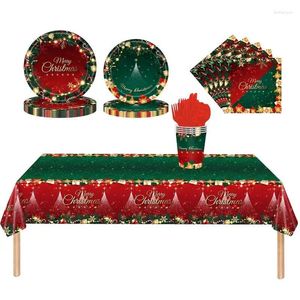 Tek Kullanımlık Yemek Takımı Noel Kağıt Tabakları ve Peçeteleri Klasik Yaratıcı 117 PCS/Set Yemekleri Akşam Yemeği Dekoru İçin Parti Malzemeleri