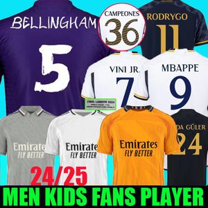 23/24 25 Mbappe Bellingham Vini Jr Soccer Jerseys Final Tchouameni 2024 2025 Real Football Shirt Madrids Camaveringa Joselu Camisetas Men Kids Uniforms Fans Player