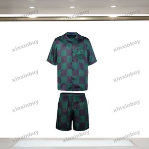 Xinxinbuy Men Designer Tee T Shirt 2024 Włochy Chessboard Siatka Siatka Silki Setki z krótkim rękawem bawełniane kobiety czarny niebieski khaki morel zielony xs-l