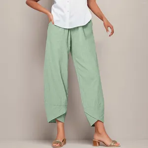 Kvinnor Pants Women Croped Casual Loose Summer Solid Color Cotton Linen Vintage Capri Rompers för outfit