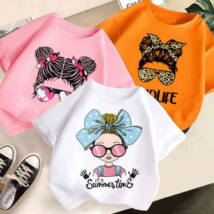 2024 Summer Girls T-shirts Cartoon Short-Sleeve Tops For Kids Candy Color Children Blus Teen School Tees Babykläder 1-10T L2405